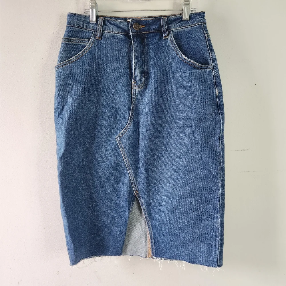 Great Smoky Los Angeles Denim Front Slit Skirt Medium
